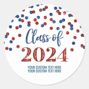 Red Blue Confetti Graduation 2024 Classic Round Sticker