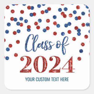 Red Blue Confetti Graduation 2024 Square Sticker