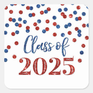 Red Blue Confetti Graduation 2025 Square Sticker