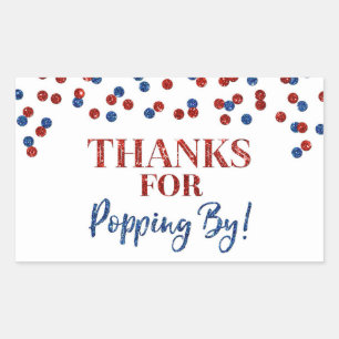 Red Blue Confetti Thanks for Popping By Rectangular Sticker