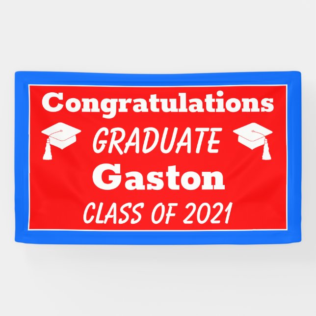 Red Blue Congratulations Graduate Graduation Banner (Horizontal)