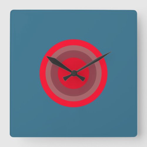 red blue contrast bullseye square wall clock