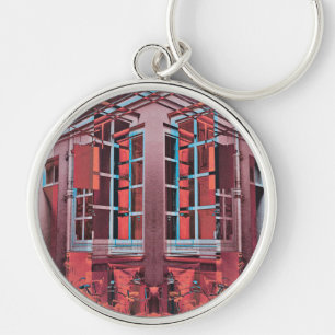 Red blue Copenhagen windows reflection digital art Keychain