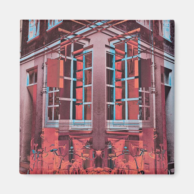 Red blue Copenhagen windows reflection digital art Magnet (Front)