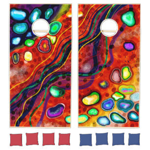 Red, Blue, Copper, Purple, Green Abstract Cornhole Set