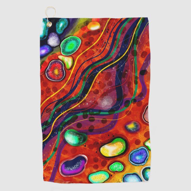 Red, Blue, Copper, Purple, Green Abstract   Golf Towel (Front)