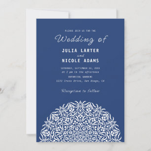 Red & Blue Coral Reef Marble Stone Mandala Wedding Invitation