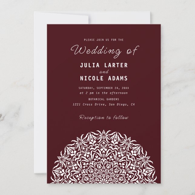 Red & Blue Coral Reef Marble Stone Mandala Wedding Invitation (Front)