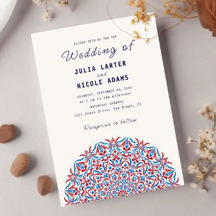 Red & Blue Coral Reef Marble Stone Mandala Wedding Invitation