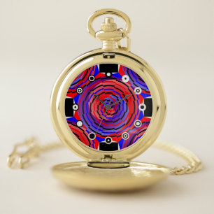 Red & Blue Counter Spiral(Binary Face)by KYoncich Pocket Watch