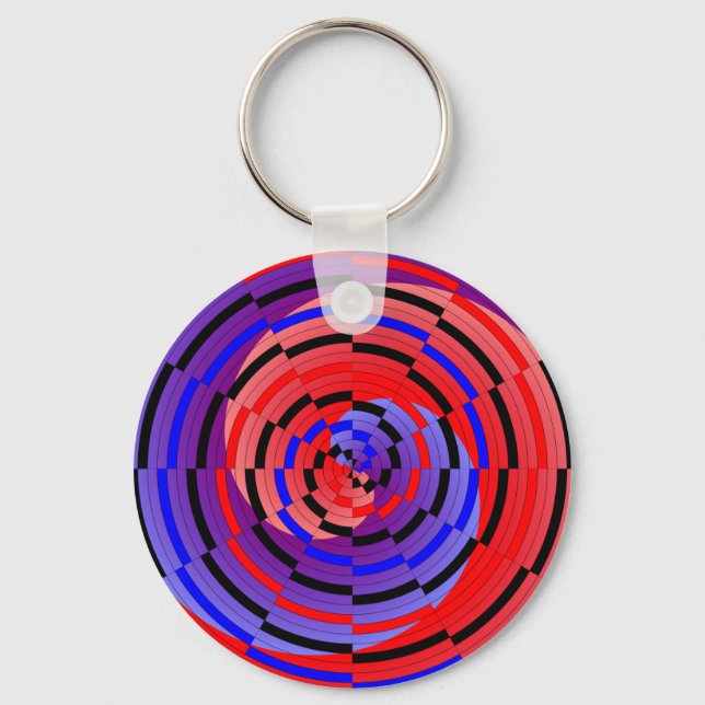 Red & Blue Counter Spiral by Kenneth Yoncich Keychain (Front)