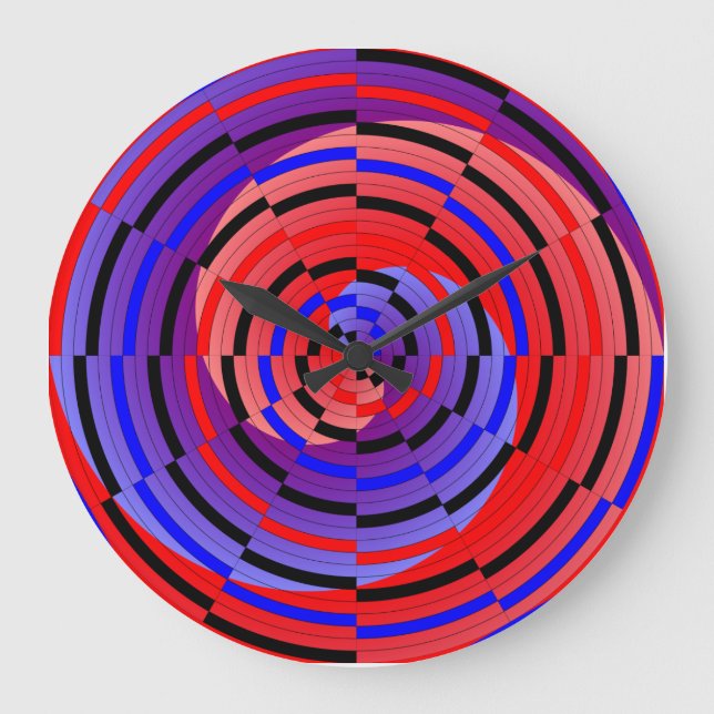 Red & Blue Counter Spiral by Kenneth Yoncich Large Clock (Front)