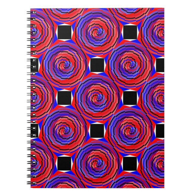 Red & Blue Counter Spiral by Kenneth Yoncich Notebook (Front)