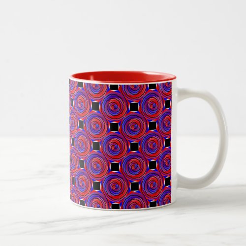 Red  Blue Counter Spiral by Kenneth Yoncich Two_Tone Coffee Mug
