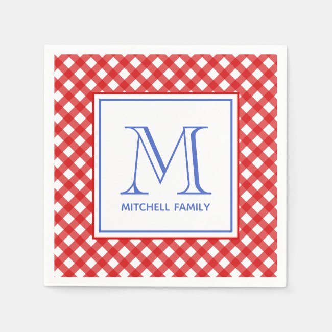 Red & Blue Country Style Gingham Pattern Monogram