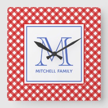 Red & Blue Country Style Gingham Pattern Monogram