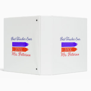 Red blue crayons best teacher ever add year name 3 ring binder