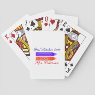 Red blue crayons best teacher ever add year name poker cards