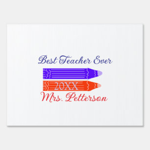 Red blue crayons best teacher ever add year name sign