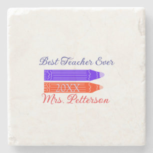 Red blue crayons best teacher ever add year name stone coaster