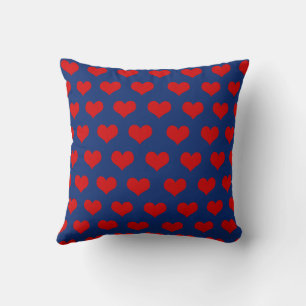 Red Blue Cute Cozy Modern Romantic Chic Heart  Throw Pillow