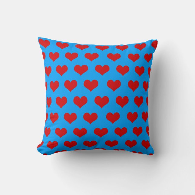 Red Blue Cute Cozy Modern Romantic Chic Heart  Throw Pillow (Front)