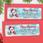 Red Blue Cute Penguin Personalized Christmas Label<br><div class="desc">These unique blue and red Christmas return address labels feature the "Merry Christmas" saying in red casual script font and a cute penguin in a Santa hat. The template makes it easy to type your address before ordering.</div>