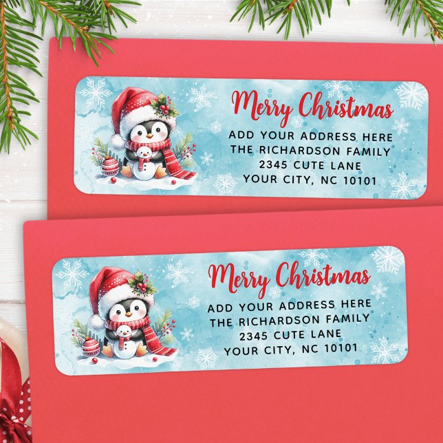 Red Blue Cute Penguin Personalized Christmas Label (Creator Uploaded)