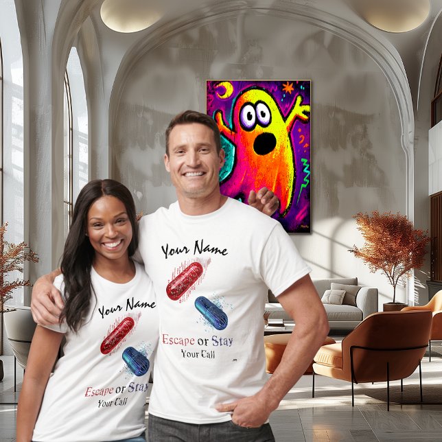 Red & Blue Cyber Pills – Custom Name Escape Stay T-Shirt (Creator Uploaded)