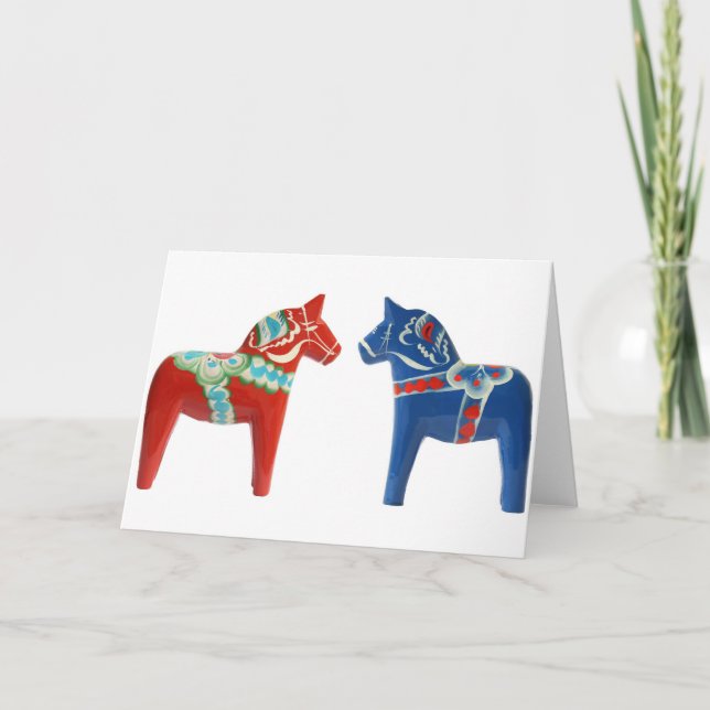 Red & Blue Dala Horse Card (Front)