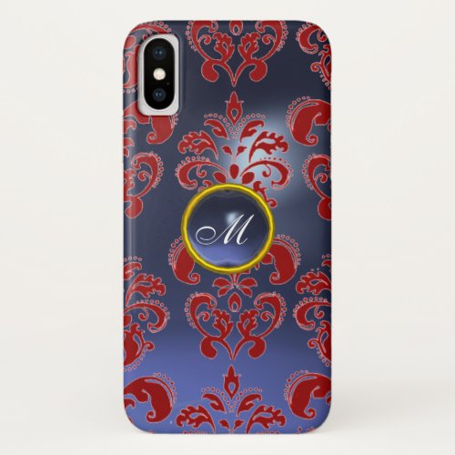 RED BLUE DAMASK SAPPHIRE GEMSTONE MONOGRAM iPhone X CASE
