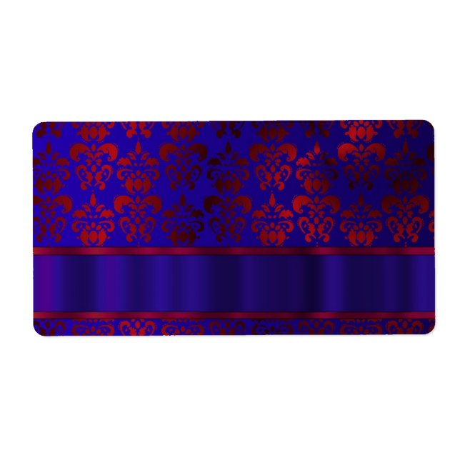 Red & blue damask swirl label (Front)