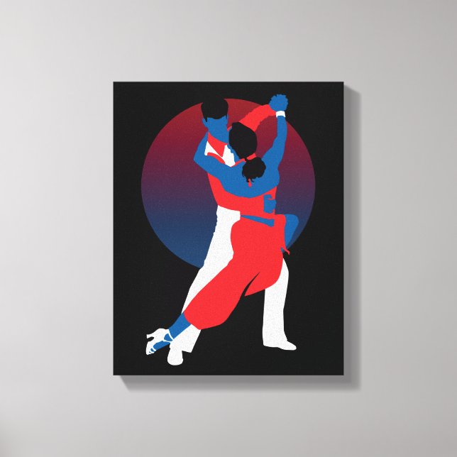 Red & Blue Dancing Silhouette - Tango dancers Canvas Print (Front)