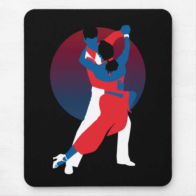 Red & Blue Dancing Silhouette - Tango dancers Mouse Pad (Front)