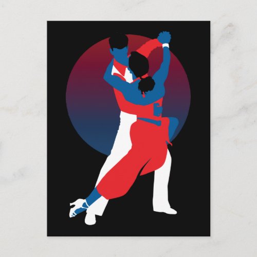 Red  Blue Dancing Silhouette _ Tango dancers Postcard