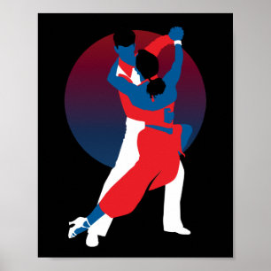 Red & Blue Dancing Silhouette - Tango dancers Poster