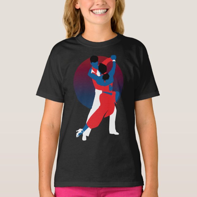 Red & Blue Dancing Silhouette - Tango dancers T-Shirt (Front)