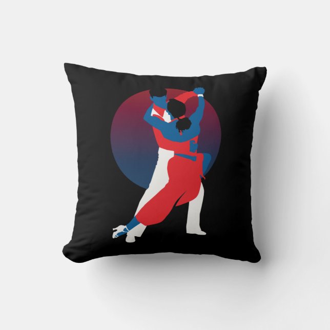 Red & Blue Dancing Silhouette - Tango dancers Throw Pillow (Front)
