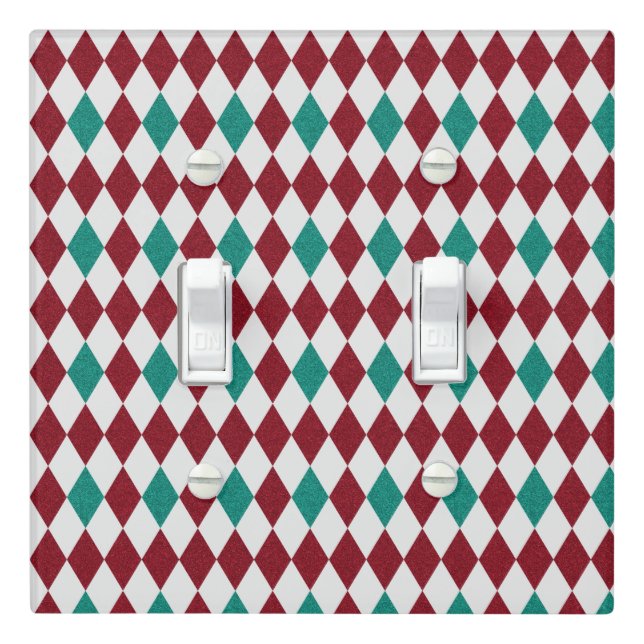 Red & Blue Diamond Glitter Light Switch Cover (In Situ)