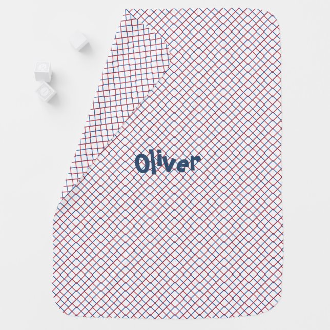 Red Blue Diamond Grid on white Baby Blanket (In Situ)