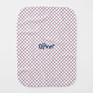 Red Blue Diamond Grid on white Baby Burp Cloth