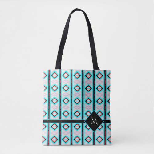 Red Blue Diamond Stripe Pattern Monogram Tote Bag