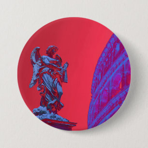 Red, blue digital art of Colosseum and statue Button