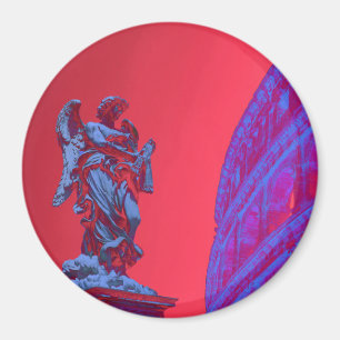 Red, blue digital art of Colosseum and statue Magnet