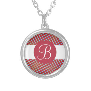 Red blue dots custom monogram necklace