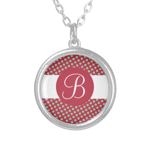 Red blue dots custom monogram necklace (Front)