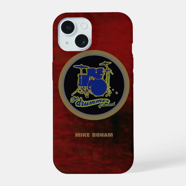 Red Blue Drums Drummer Name Iphone Case (Back)