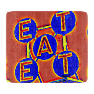 red/blue eat glass cutting board