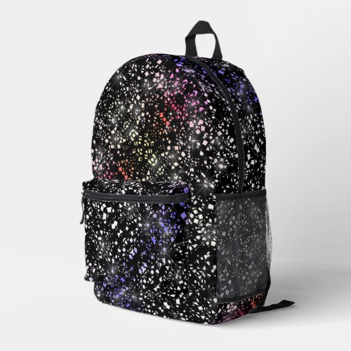 Red Blue Faux Glass Glitter Sparkle on Black Printed Backpack
