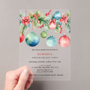 Red Blue Festive Corporate Christmas Party Acrylic Invitations